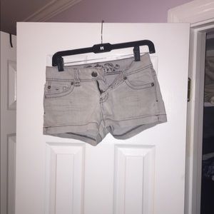 super stretchy light wash grey denim shorts